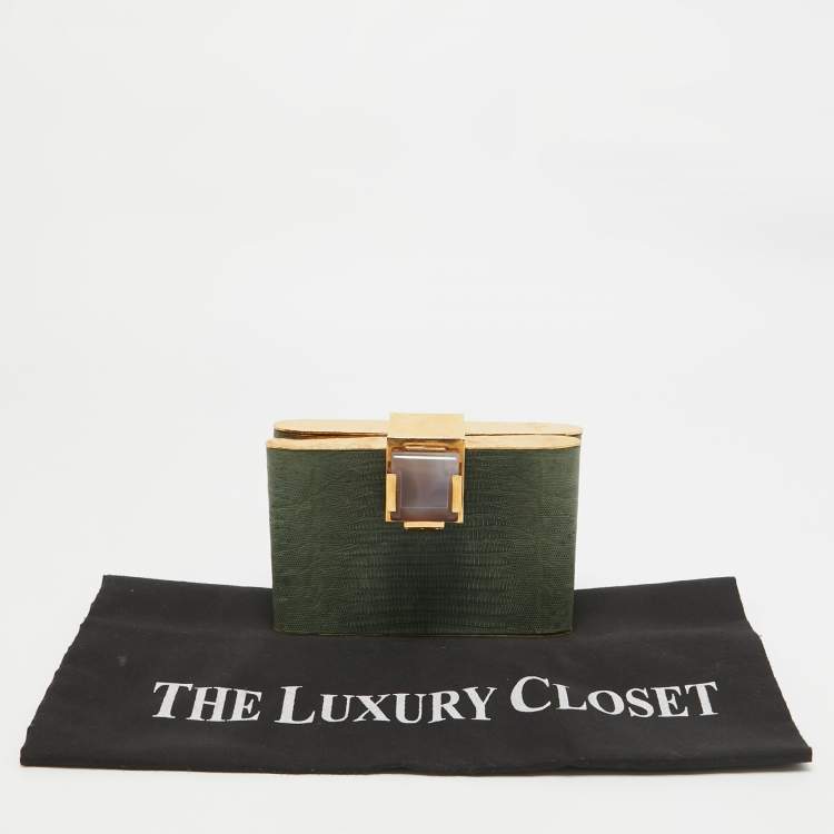 Pre Owned Lanvin Blue Lizard Crystal Flap Frame Clutch