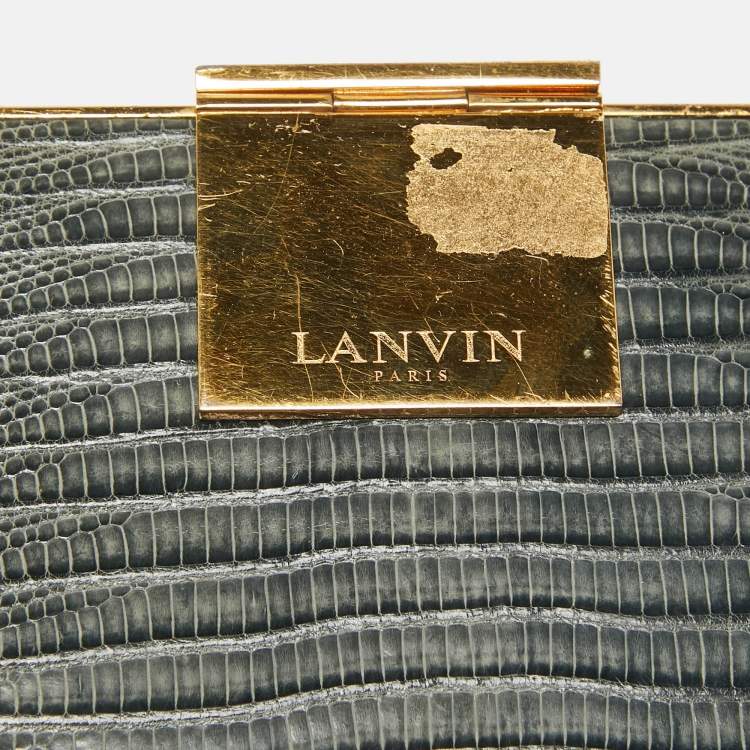 Pre Owned Lanvin Blue Lizard Crystal Flap Frame Clutch