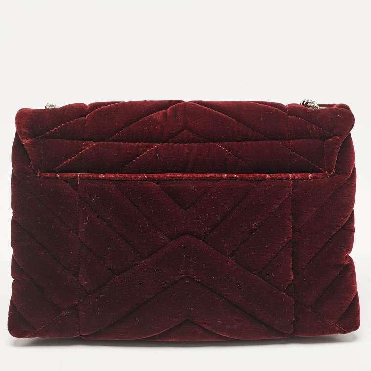 Pre Owned Lanvin Burgundy Quilted Velvet Small Sugar Shoulder Bag
