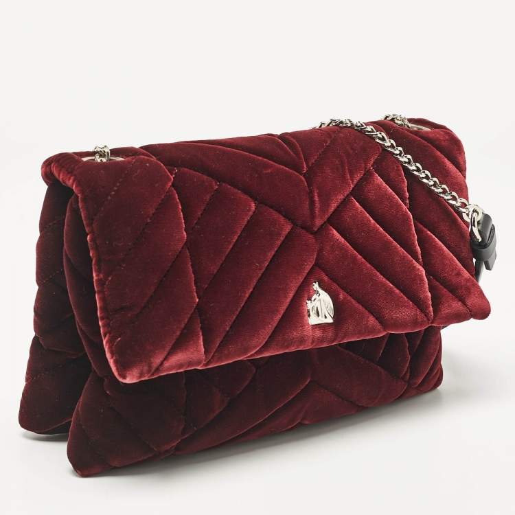 Pre Owned Lanvin Burgundy Quilted Velvet Small Sugar Shoulder Bag