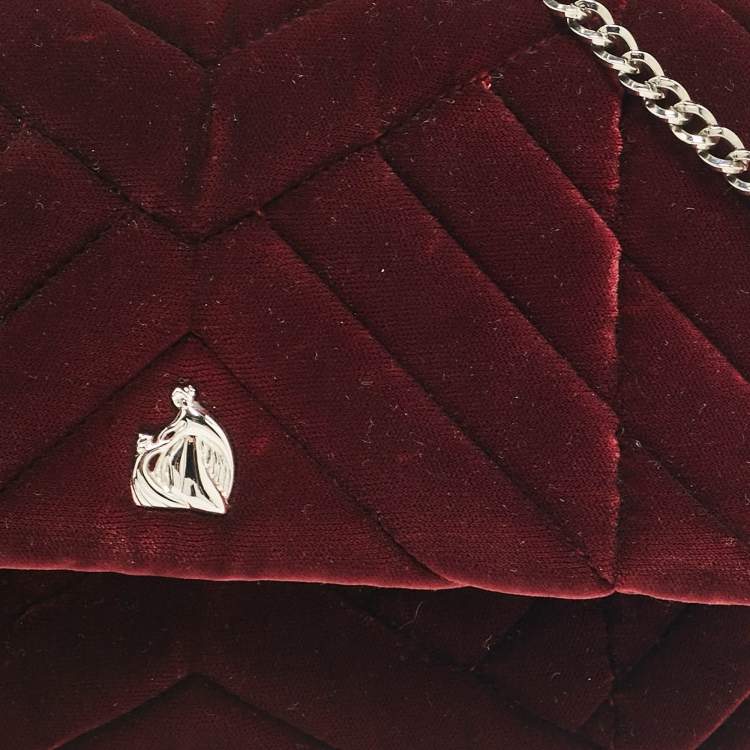 Pre Owned Lanvin Burgundy Quilted Velvet Small Sugar Shoulder Bag