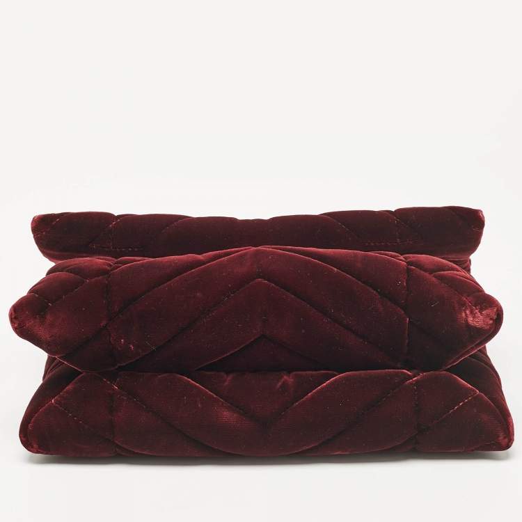 Pre Owned Lanvin Burgundy Quilted Velvet Small Sugar Shoulder Bag