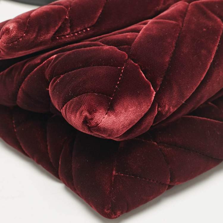 Pre Owned Lanvin Burgundy Quilted Velvet Small Sugar Shoulder Bag