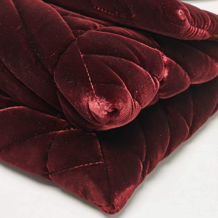 Pre Owned Lanvin Burgundy Quilted Velvet Small Sugar Shoulder Bag