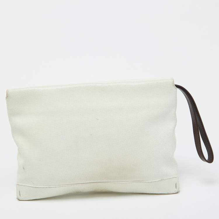 Pre Owned Lanvin White Leather Miss Sartorial Wristlet Clutch