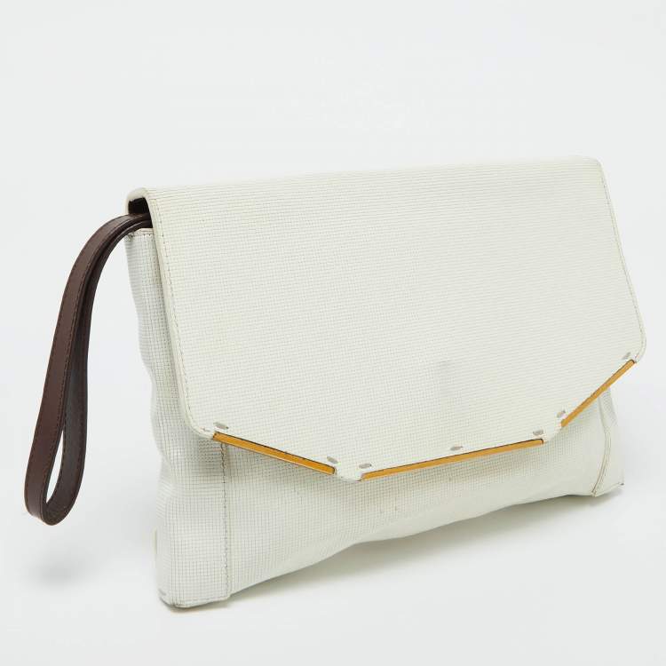 Pre Owned Lanvin White Leather Miss Sartorial Wristlet Clutch