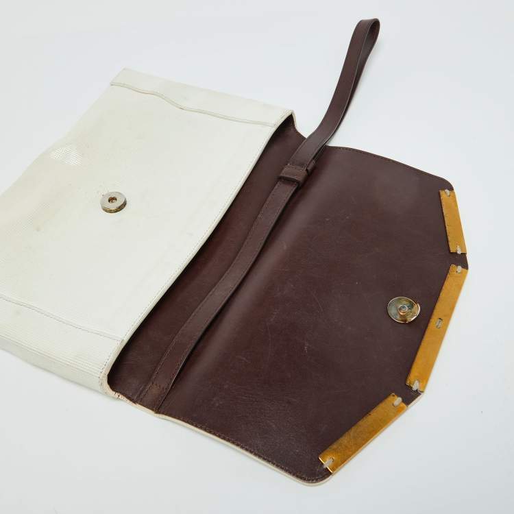 Pre Owned Lanvin White Leather Miss Sartorial Wristlet Clutch