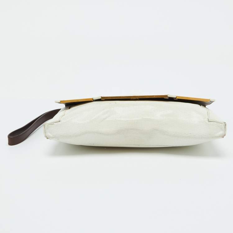 Pre Owned Lanvin White Leather Miss Sartorial Wristlet Clutch