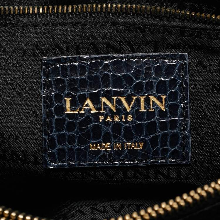 Pre Owned Lanvin Multicolor Woven Croc Embossed Patent Leather Flap Shoulder Bag