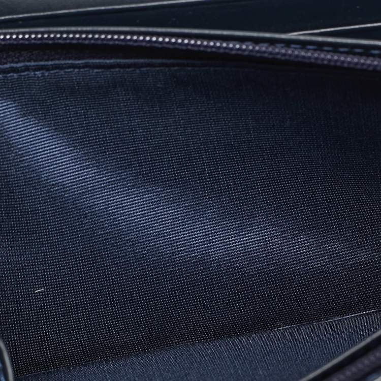 Pre Owned Lanvin Navy Blue Croc Embossed Patent Leather Continental Wallet