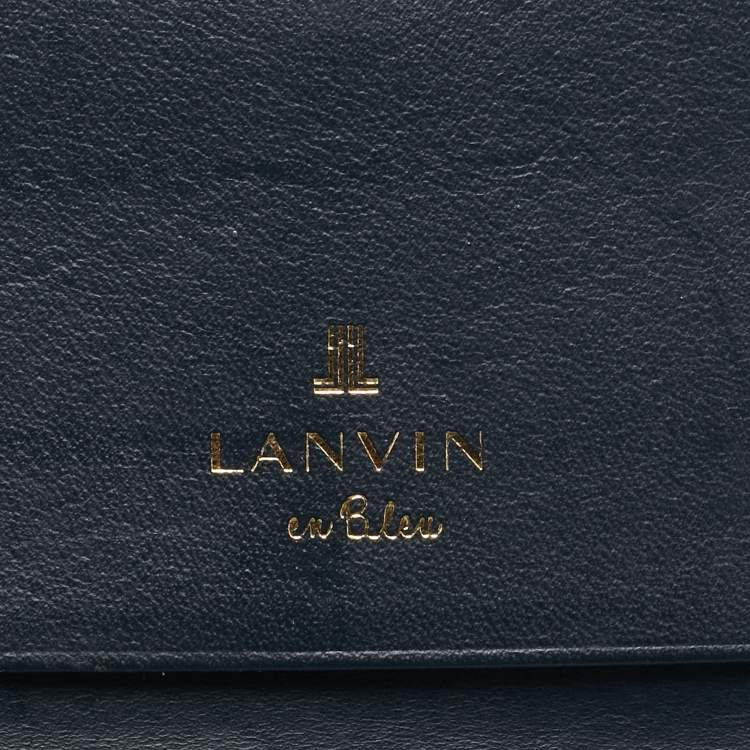 Pre Owned Lanvin Navy Blue Croc Embossed Patent Leather Continental Wallet