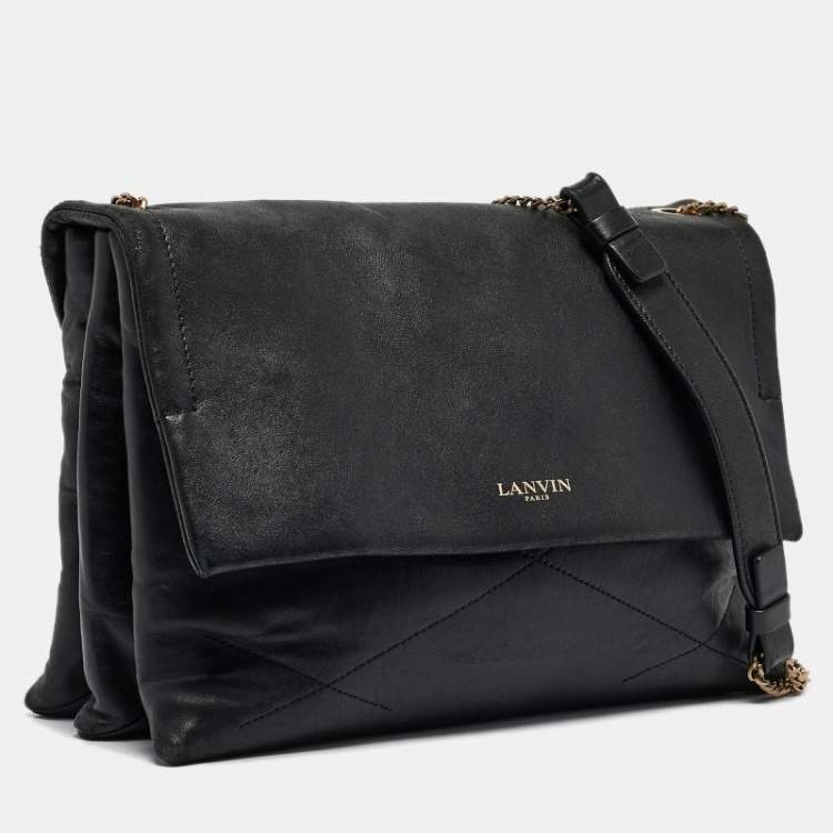 Pre Owned Lanvin Black Leather Sugar Flap Bag