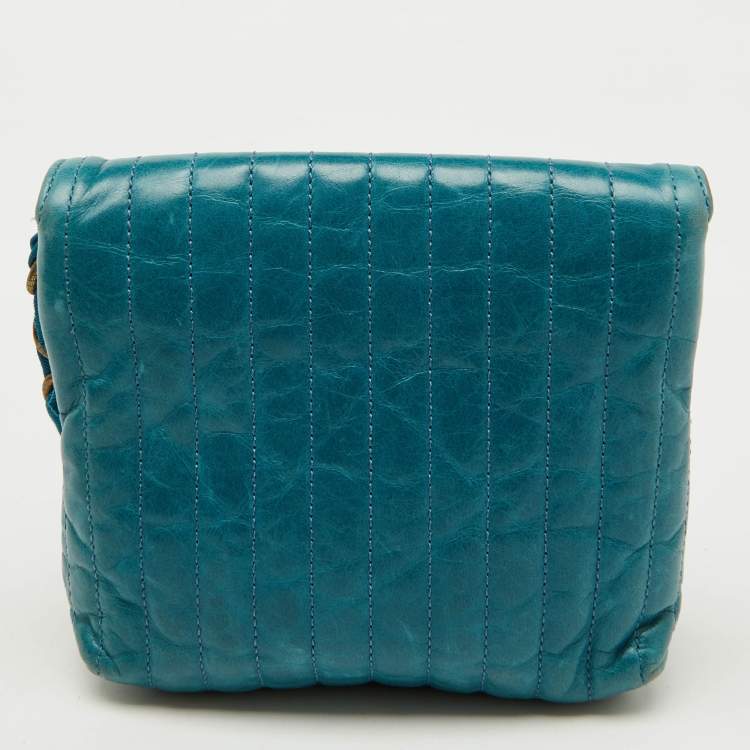 Pre Owned Lanvin Blue Quilted Leather Mini Pop Flap Crossbody Bag