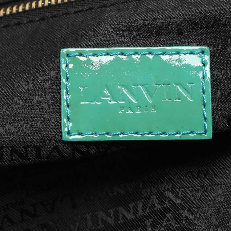Pre Owned Lanvin Blue/Black Croc Embossed Leather and Satin Top Zip Satchel