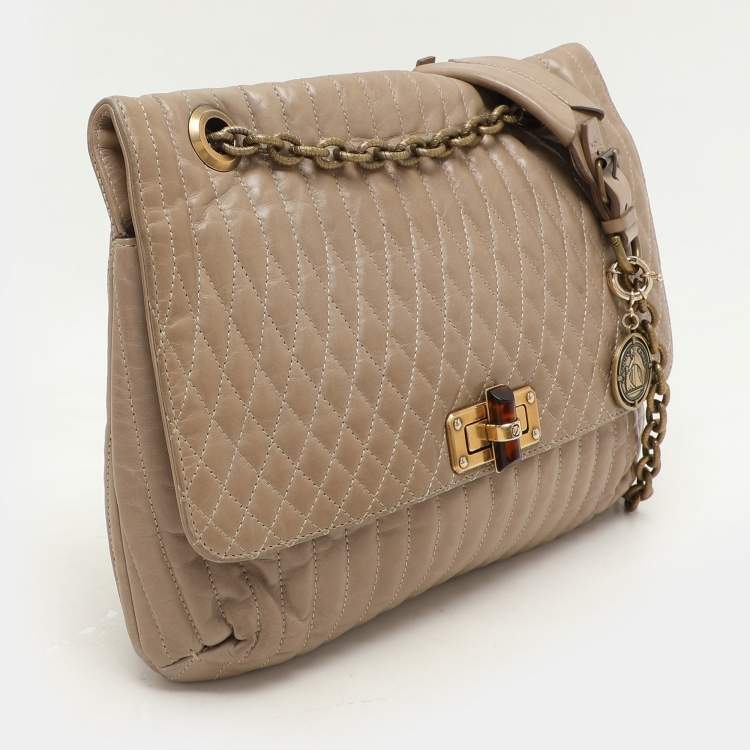 Pre Owned Lanvin Beige Quilted Leather Happy Shoulder Bag