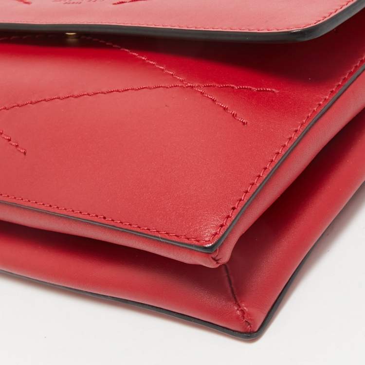 Pre Owned Lanvin Red Leather Flap Chain Crossbody Bag