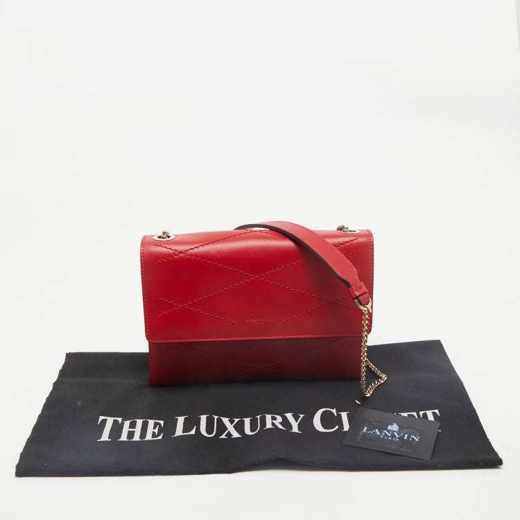 Pre Owned Lanvin Red Leather Flap Chain Crossbody Bag