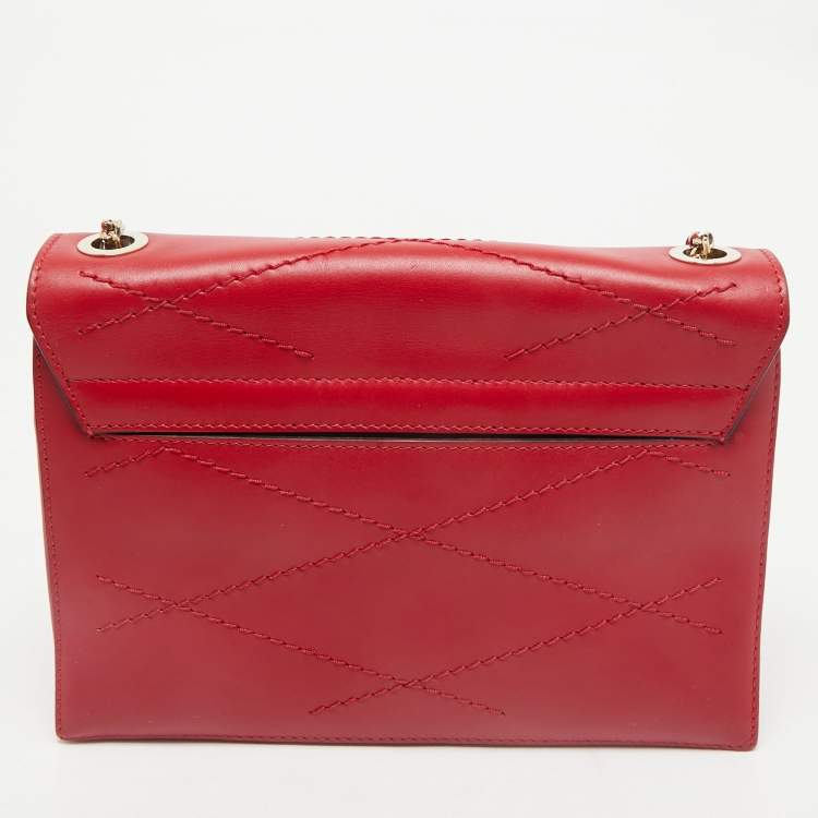 Pre Owned Lanvin Red Leather Flap Chain Crossbody Bag