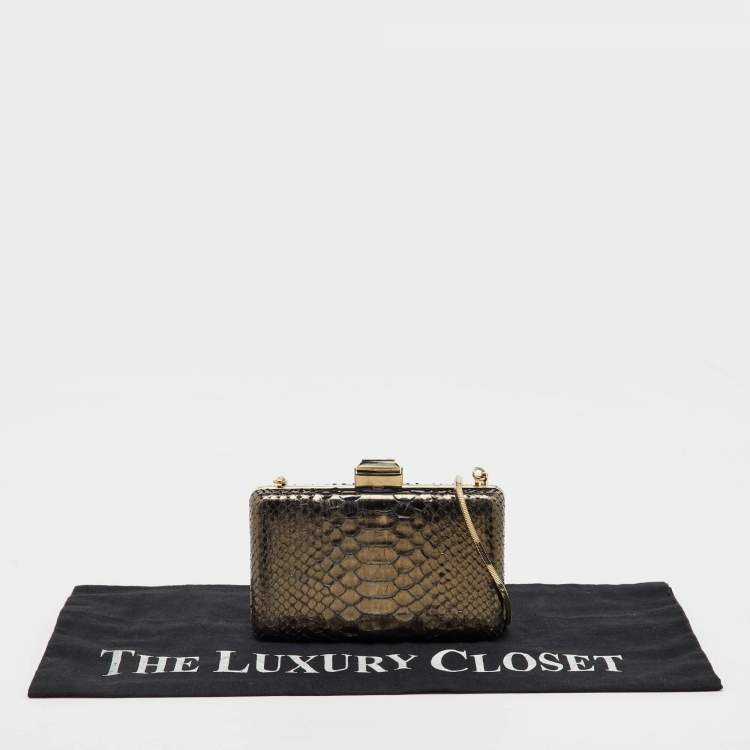 Pre Owned Lanvin Metallic Dark Brown Python Frame Clutch
