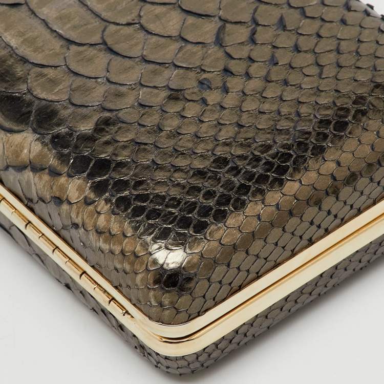 Pre Owned Lanvin Metallic Dark Brown Python Frame Clutch