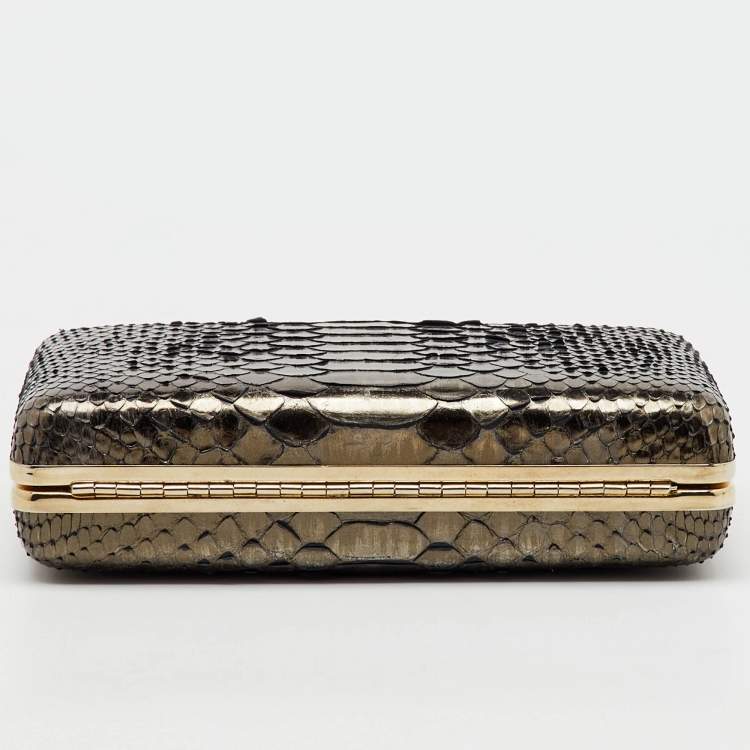 Pre Owned Lanvin Metallic Dark Brown Python Frame Clutch