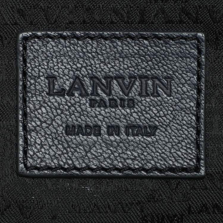 Pre Owned Lanvin Navy Blue Croc Embossed and Leather Flap Shoulder Bag