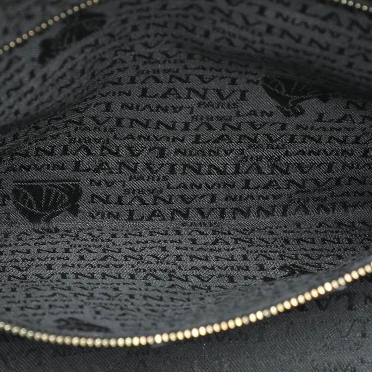 Pre Owned Lanvin Navy Blue Croc Embossed and Leather Flap Shoulder Bag
