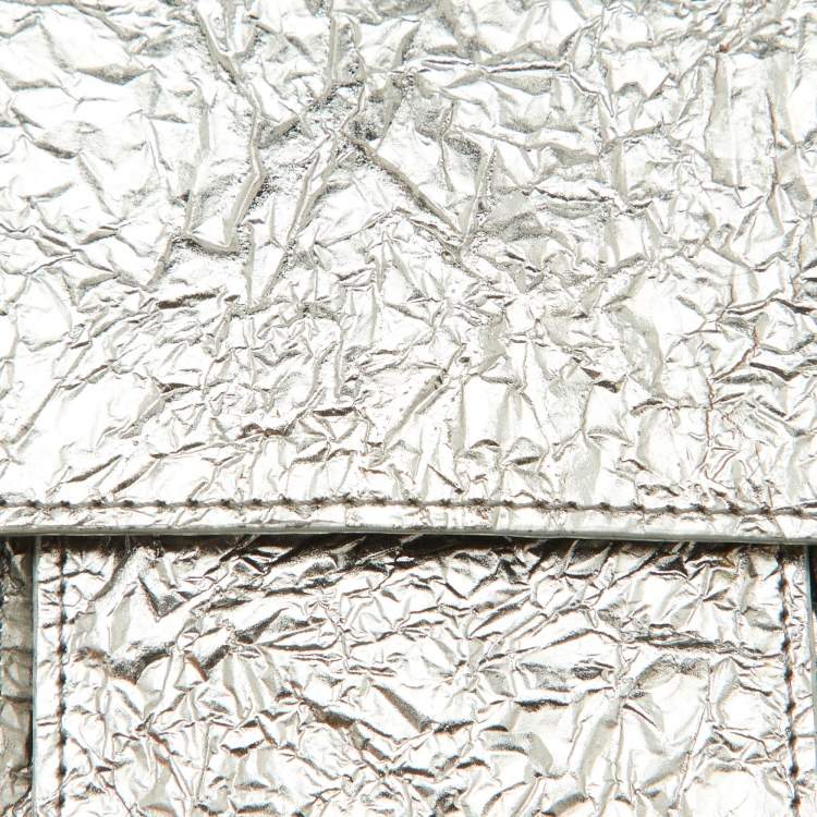 Pre Owned Lanvin Silver Foil Leather Crackled Mini Crossbody Bag