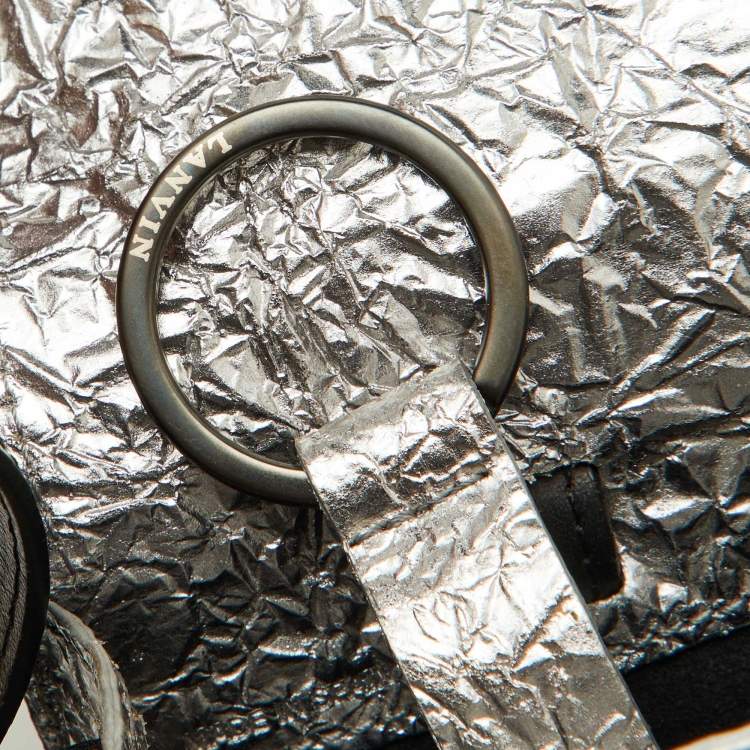Pre Owned Lanvin Silver Foil Leather Crackled Mini Crossbody Bag
