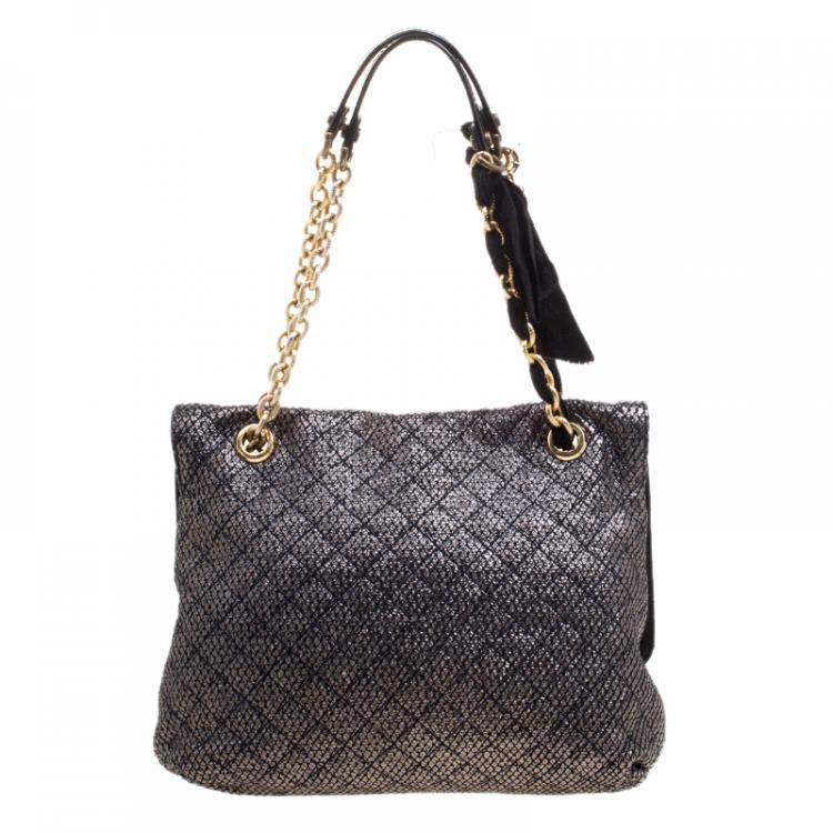 Pre Owned Lanvin Metallic Grey Quilted Ceramic Effect Leather Happy Shoulder Bag