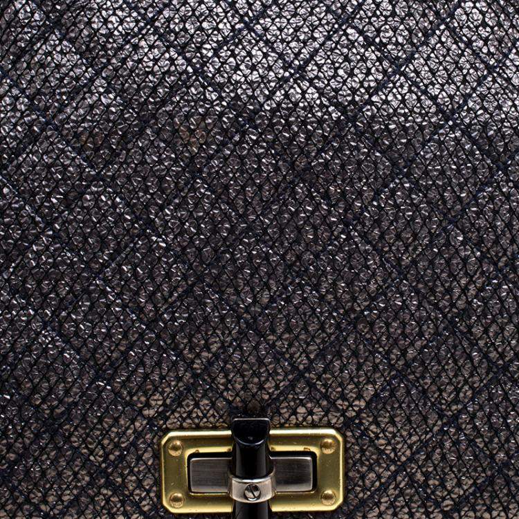 Pre Owned Lanvin Metallic Grey Quilted Ceramic Effect Leather Happy Shoulder Bag
