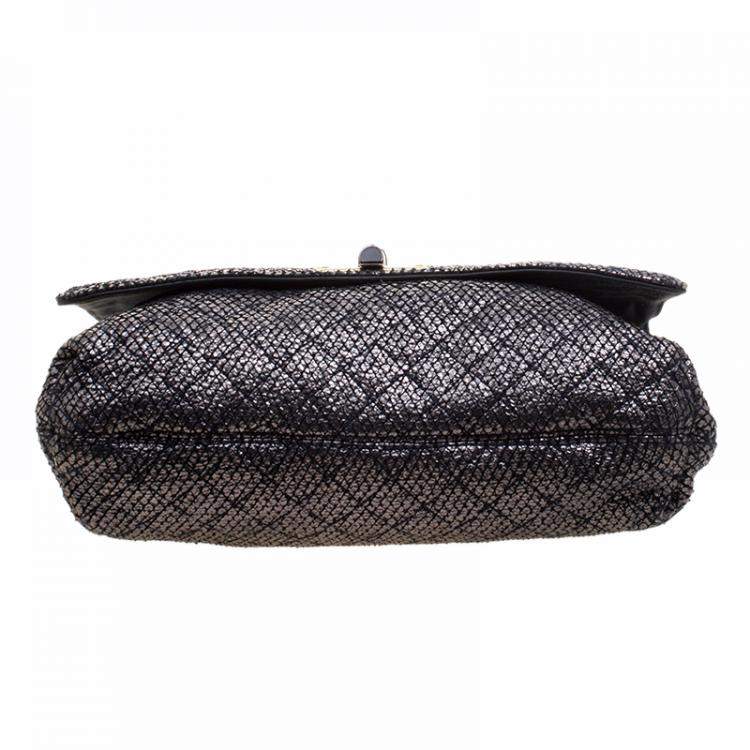 Pre Owned Lanvin Metallic Grey Quilted Ceramic Effect Leather Happy Shoulder Bag