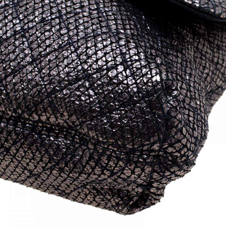 Pre Owned Lanvin Metallic Grey Quilted Ceramic Effect Leather Happy Shoulder Bag