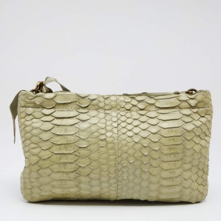 Pre Owned Lanvin Mint Green Python Crystals Embellish Chain Clutch