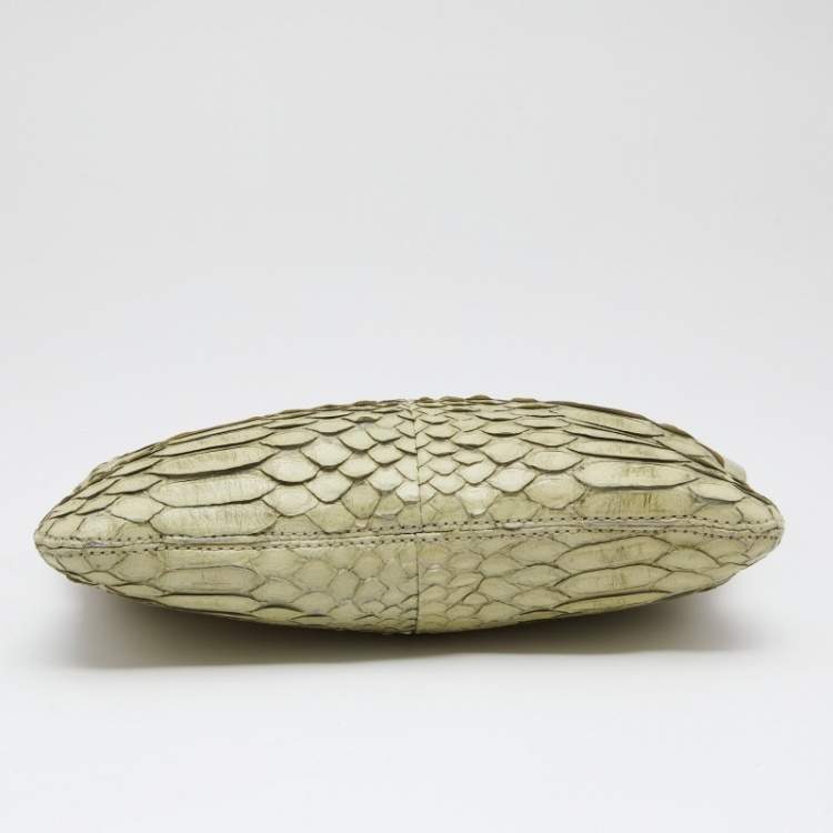 Pre Owned Lanvin Mint Green Python Crystals Embellish Chain Clutch