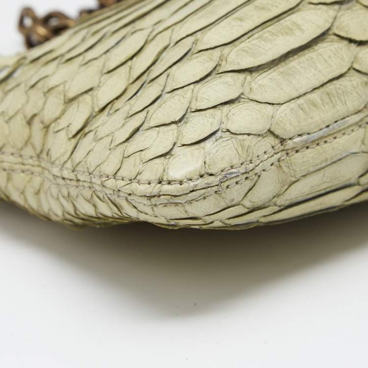 Pre Owned Lanvin Mint Green Python Crystals Embellish Chain Clutch