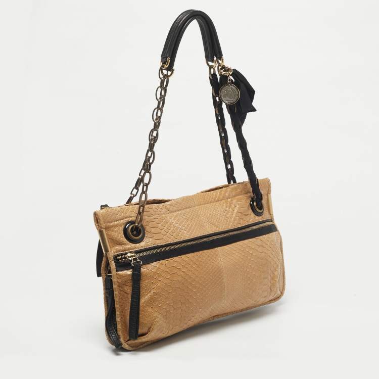 Pre Owned Lanvin Beige/Black Python and Leather Amalia Shoulder Bag