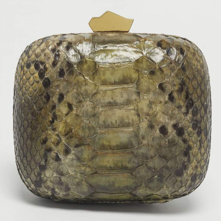 Pre Owned Lanvin Green Python Leafy Box Clutch