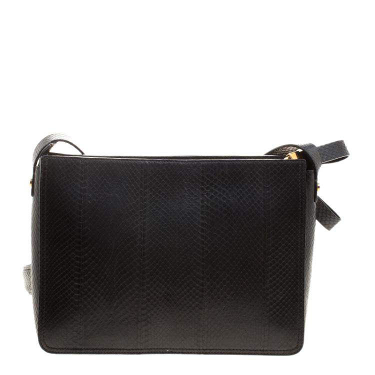 Pre Owned Lanvin Black Python Shoulder Bag