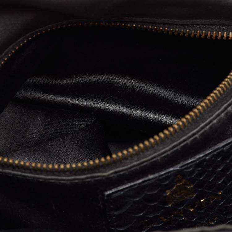 Pre Owned Lanvin Navy Blue Python Happy Flap Shoulder Bag