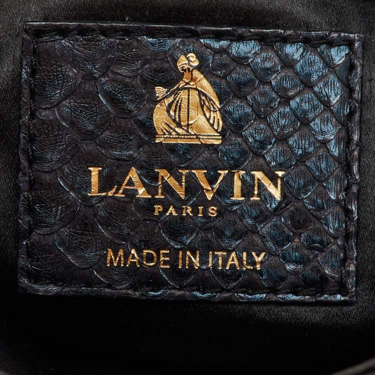 Pre Owned Lanvin Navy Blue Python Happy Flap Shoulder Bag