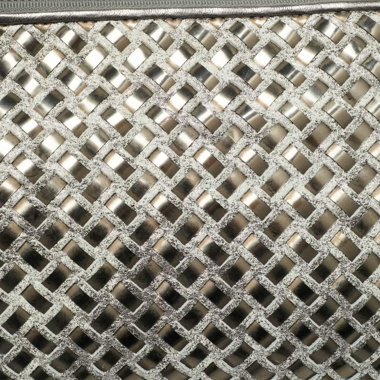 Pre Owned Lanvin Woven Metallic/Grey Patent Leather and Suede Chain Clutch