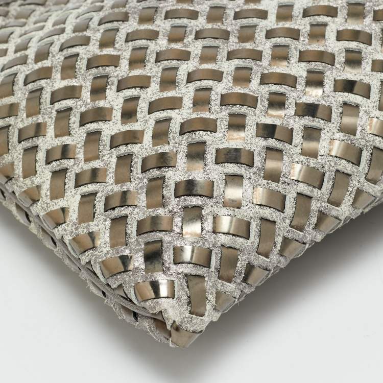 Pre Owned Lanvin Woven Metallic/Grey Patent Leather and Suede Chain Clutch