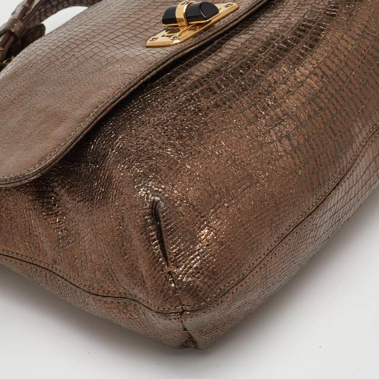 Pre Owned حقيبة كتف لانفان "هابي" جلد مطبوع نقشة السحلية ذهبي ميتاليك