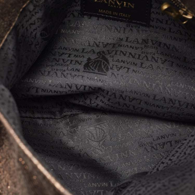 Pre Owned حقيبة كتف لانفان "هابي" جلد مطبوع نقشة السحلية ذهبي ميتاليك