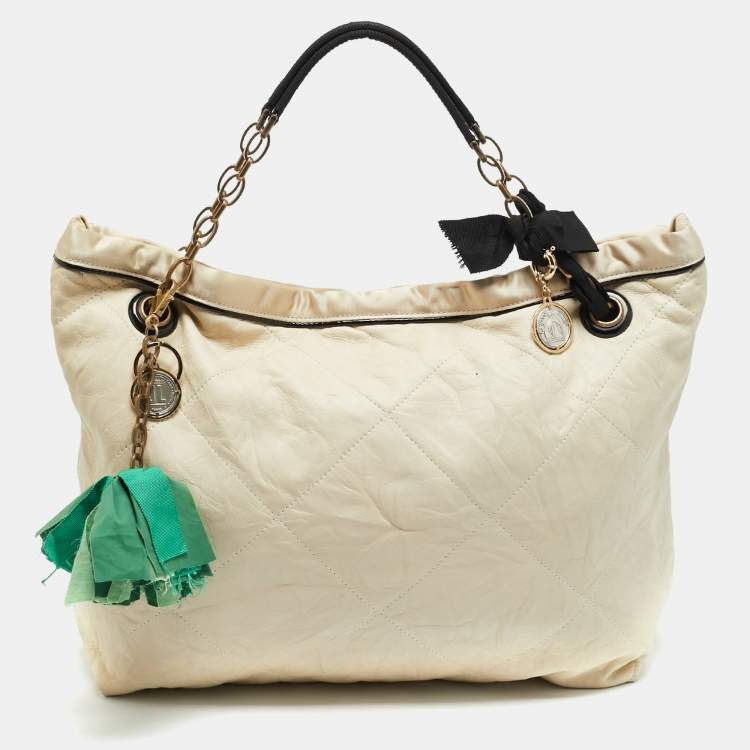 Pre Owned Lanvin Amalia Cabas Quilted Leather and Satin Tote