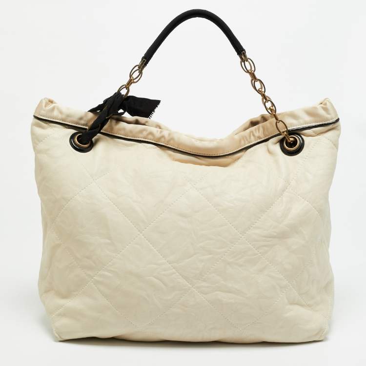 Pre Owned Lanvin Amalia Cabas Quilted Leather and Satin Tote