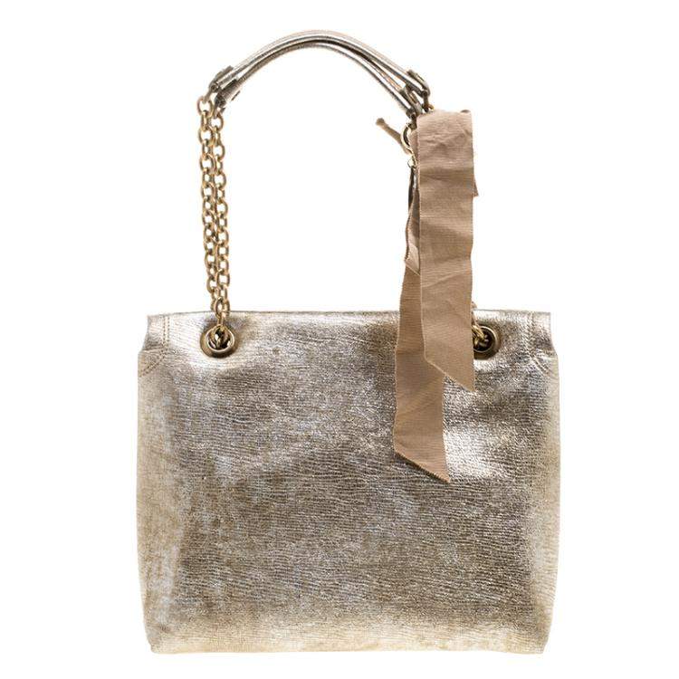 مملوكة مسبقًا Lanvin Gold Leather Happy Shoulder Bag