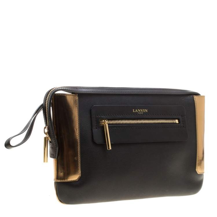 Pre Owned Lanvin Black/Gold Leather Le Jour Clutch