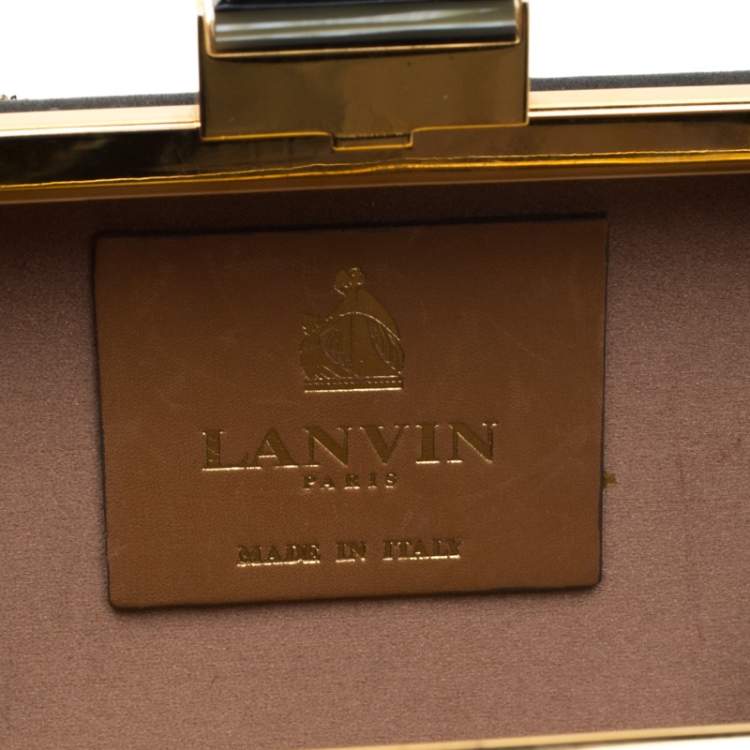 Pre Owned Lanvin Black/Gold Embellished Satin Chain Clutch
